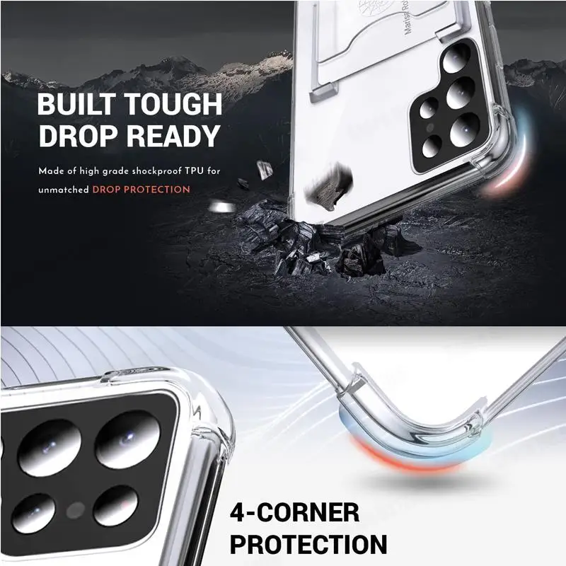 Soft Transparent Card Slot Phone Case with Magnetic Ring Holder Stand Cover