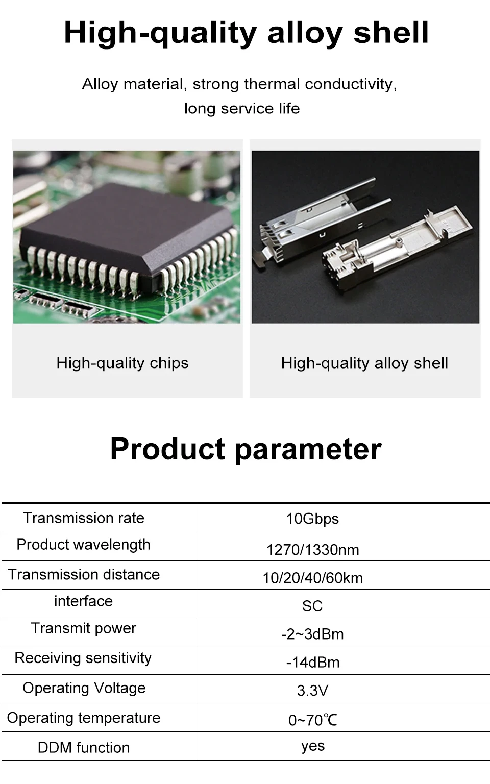 10G BIDI SC WDM SFP+ Module 1270/1330nm Single Mode SM 10-60KM Fiber Optic modul