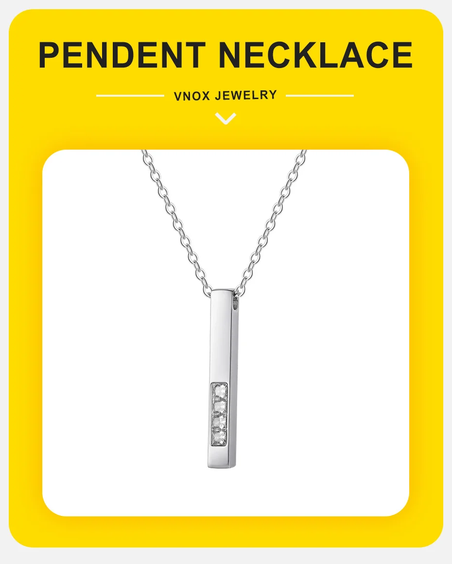 Vnox Vertikaler Stab-Anhänger aus Edelstahl mit weißen Zirkon-Halsketten für Männer, verstellbare O-Kette, schmaler Metall-Erkennungsmarken-Schmuck, neu – Detail 1