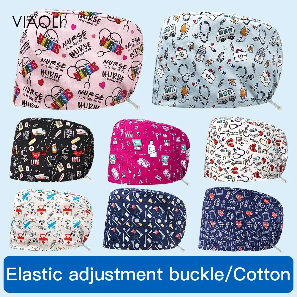 

New Medical Printing Cap with Sweat-absorbent Lab Hats Nurse Scrubs hat for Women Health Service Workers Adjustable Scrubs Caps