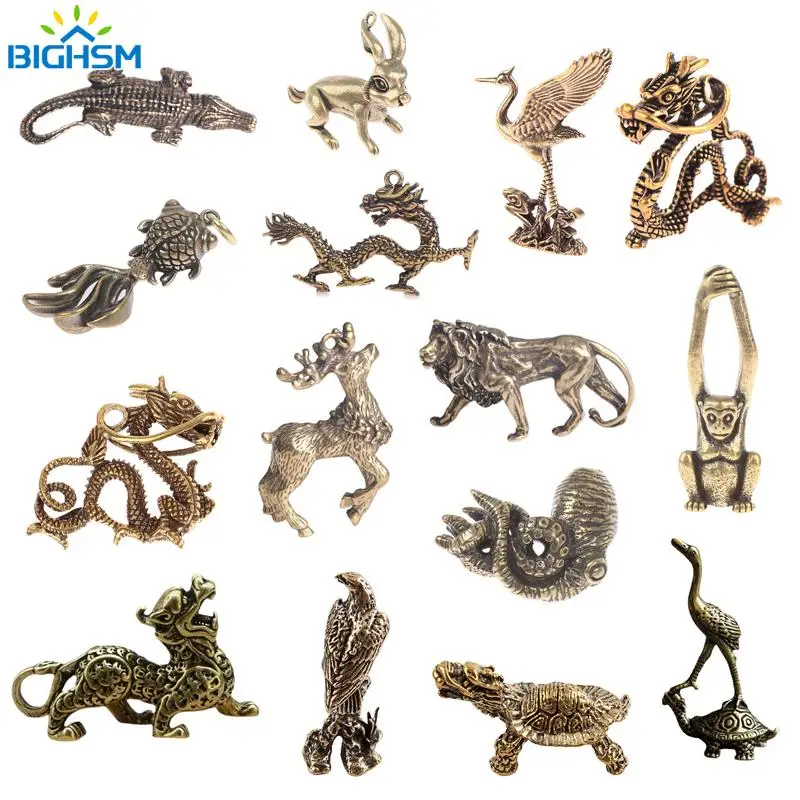Figurines miniatures de Crocodile en Bronze Antique, Mini Statue d'alligator en laiton Vintage, ornements de bureau pour la maison, artisanat de décoration Feng Shui
