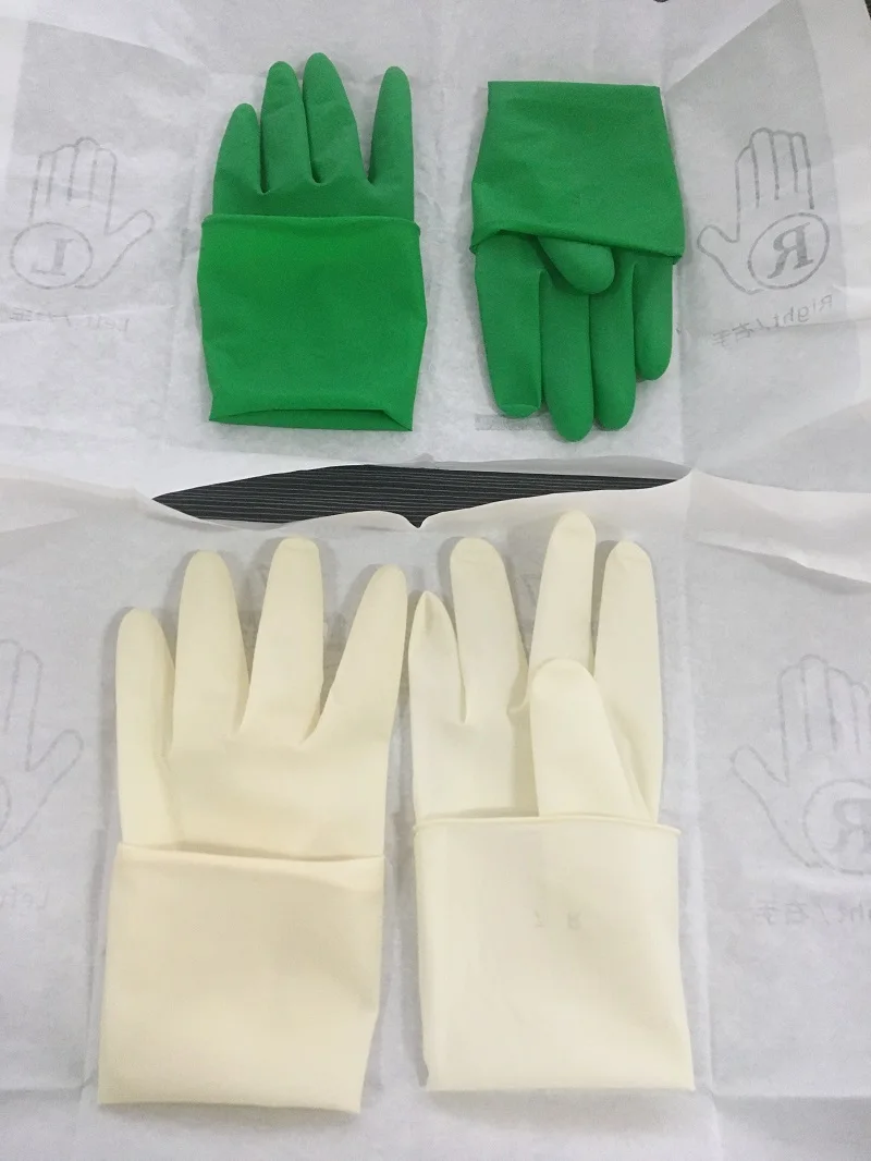 Medispo Indicator (1 pair ) Sterile Rubber Surgical Gloves Powder-Free Inner layer green outer layer textured white gloves