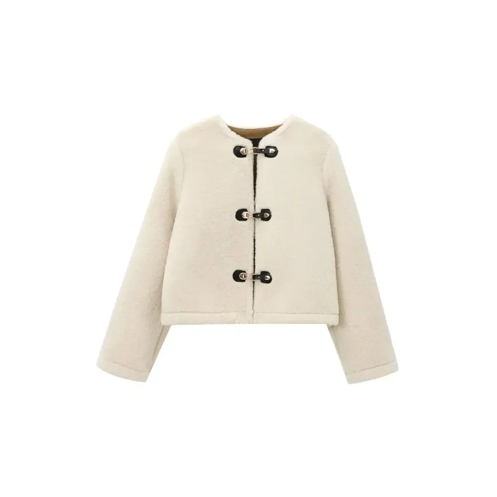 2025 Autumn New Women Thick Fashion Warm Faux Fur Jacket Long Sleeve Coat Front Toggle Female Outerwear Chic Tops