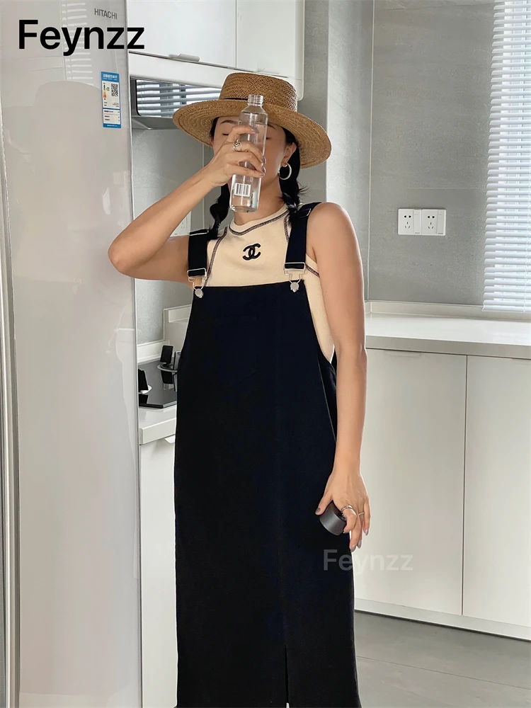 Feynzz Sleeveless Women Denim Suspender Dress Spring New Midi Skirt Vintage Button Pockets Jumpsuits Dress Plus Size Women Jeans