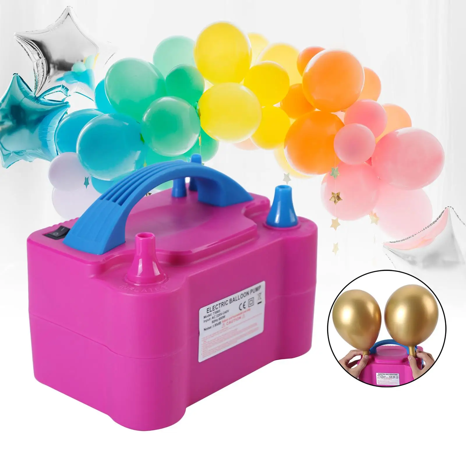 High Power Electric Balloon Pump Inflator Bulk Balloons Filling Dual Nozzle for Double Hole Air Compressor Birthday Wedding