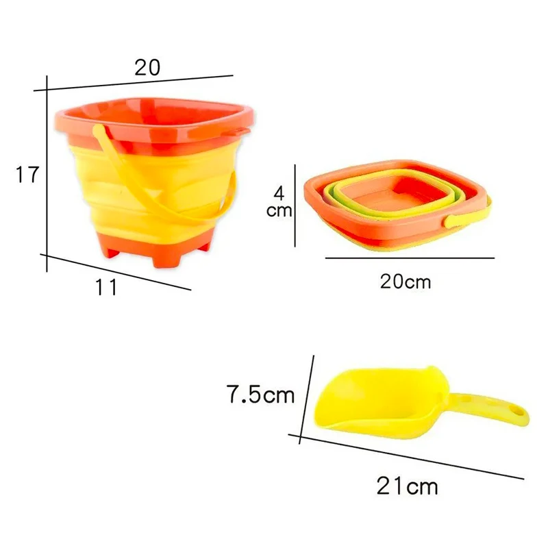 Beach Toys for Kids Foldable Bucket for Car Toddlers sand Toys with Collapsible Shovel Rake Set Sand Molds Summer Outdoor Kids 4