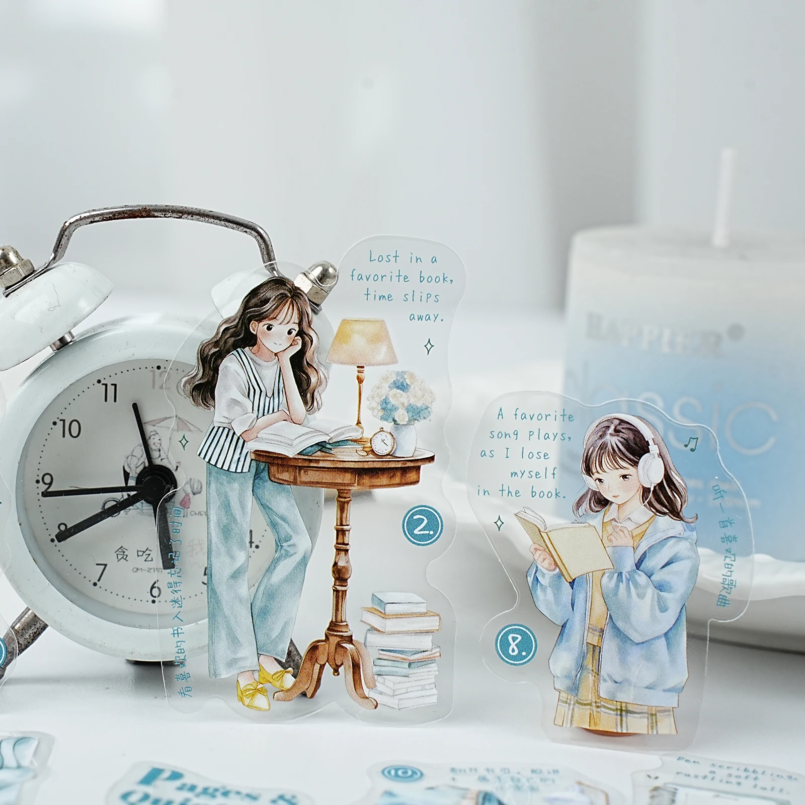 Etori Life 15Pcs 조용한 독서 코너 스티커 DIY 일기, 노트북, 여행 가방, 물병, 사진 앨범, 냉장고, 기타, 사무실 장식 액세서리, 수제 스크랩북 용품, 방 장식, 봉투 및 선물 종이 가방,