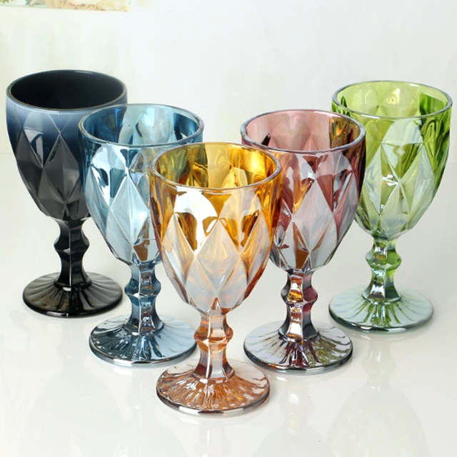 Etched Multicolor Christmas Stemmed Wine Glasses Set of 4