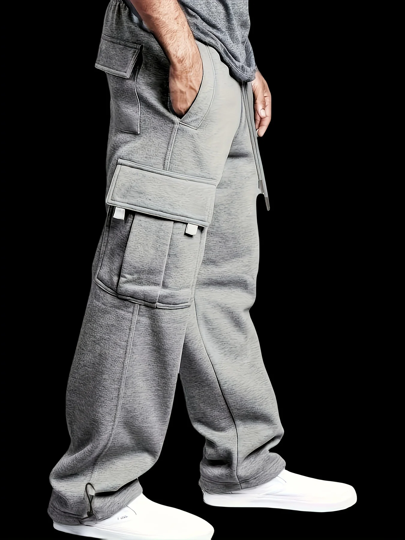 Men's Sports Pants Autumn Winter Style Loose Pocket Trousers Thickened Outdoor Straight Overalls American Training Pants casual sports pants