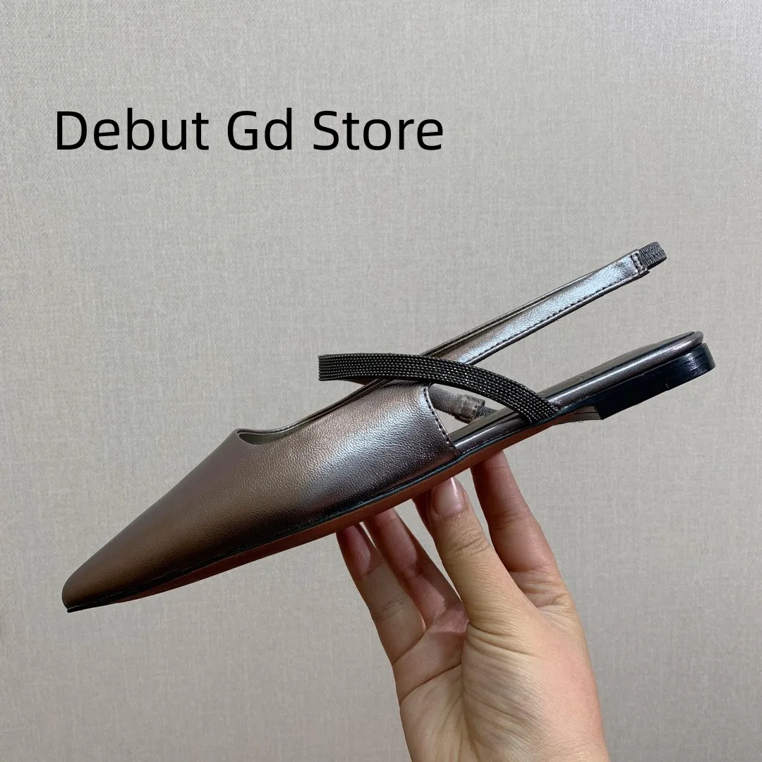 2024 New Summer Flat Shoes Women Pointed Toe Slingbacks Suede Leather String Bead Walk Shoes Woman Runway Sandals For Women