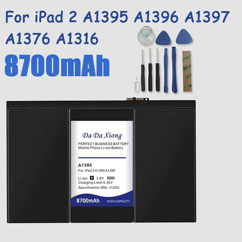 

DaDaXiong 100% New 8700mAh Bateria For iPad 2 A1395 A1396 A1397 A1376 A1316 Battery in Stock