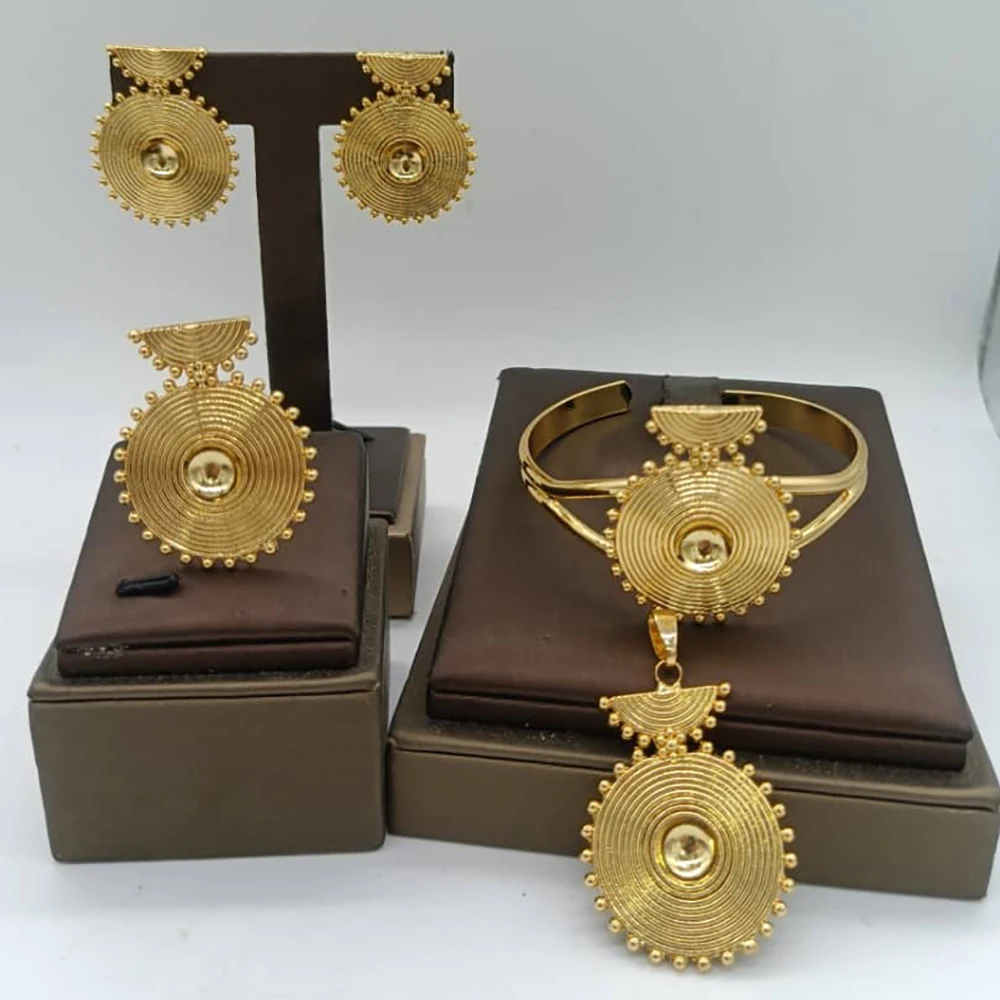 

Dubai Gold Color Jewelry Set For Women Indian Earring Necklace Nigeria Moroccan Bridal Earrings Wedding Bracelet Party Jewelry