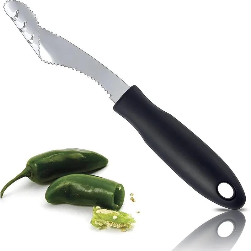 Jalapeno Pepper Corer Stainless Steel Chili Corer Remover kitchen Tool with Serrated Slice and Rubber Handle Easily Seed Remover