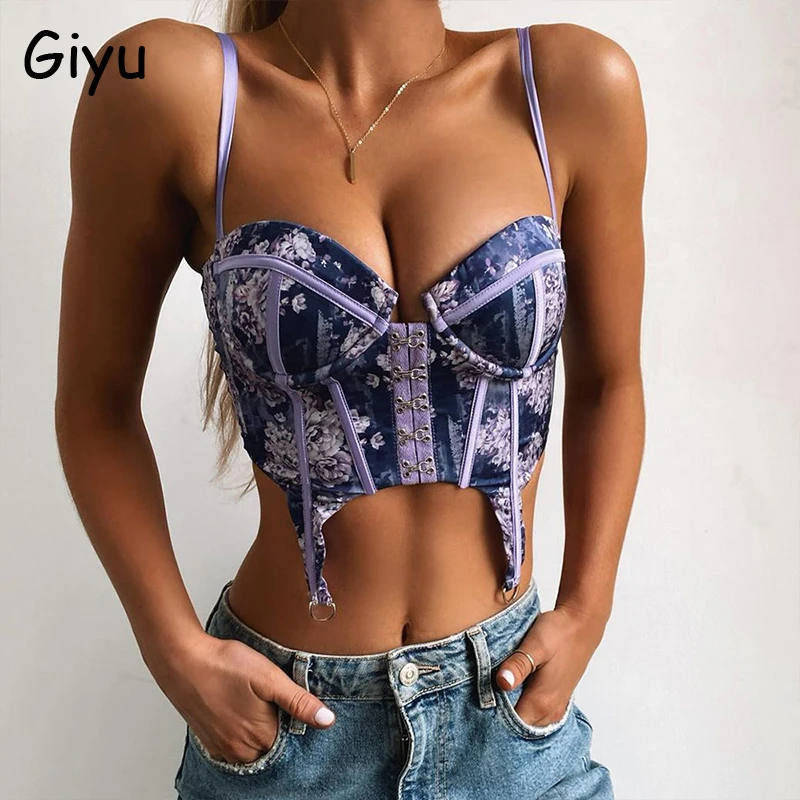 Giyu Vintage Floral Print Camisole Blusas Women Satin Crop Tops 2021 Summer Sexy Off Shoulder Backless Elegant Club Party Camis | Женская