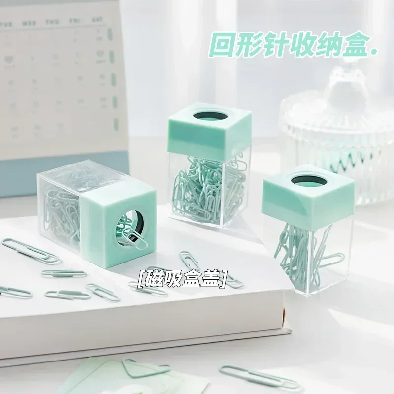 1pc Macaron Color Creative Magnetic Paper Clip Holder Box Office School Small Items Convenient Storage Free 20 Color Paper Clips Paper Clip
