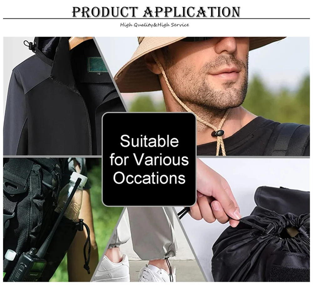 10 Stück/Packung Kordelstopper mit Einzel-/Doppelloch, Kunststoff, schwarz, für Taschen/Kleidung – Detail 7