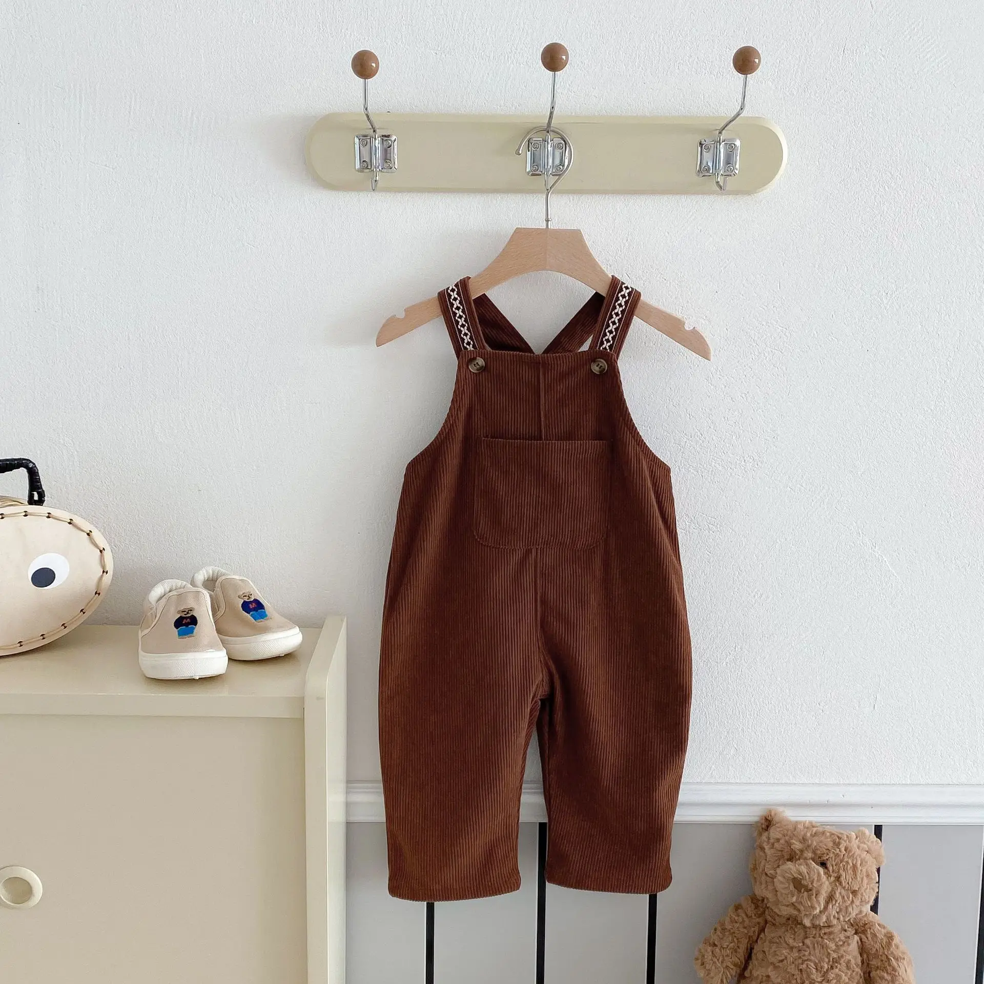 2025 Spring New Children Loose Corduroy Overalls Baby Girls Solid Casual Pants Boys Comfortable Strap Trousers Kids Clothes