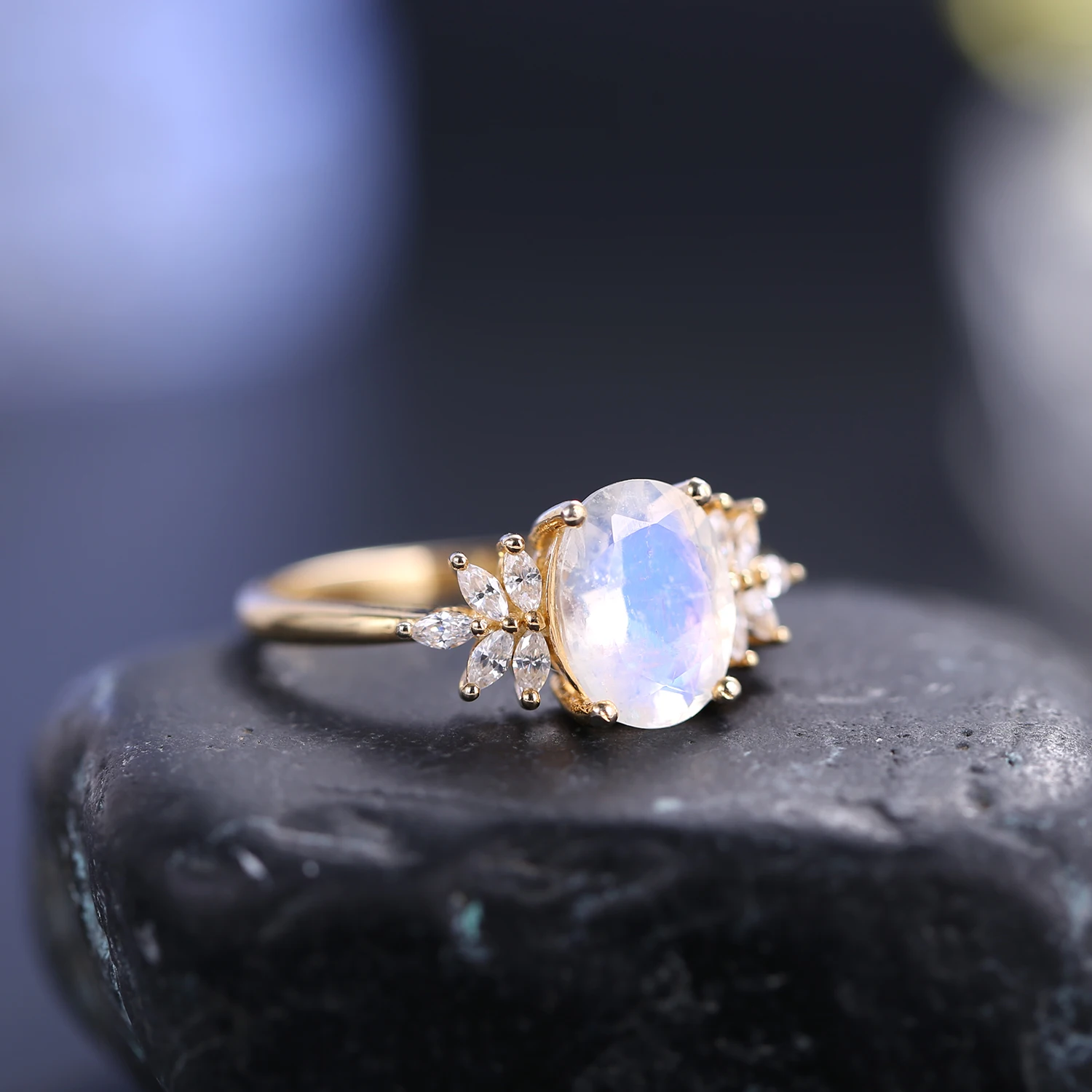 Pear shaped moonstone engagement ring set 14k white gold unique vintag –  Ohjewel
