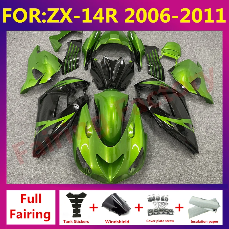 

For Kawasaki Zx14r ZZR 1400 Zx14 Zx-14r Fairing Body Kit bodywork 2006 2007 2008 2009 2010 2011 ZXMT Fairings set green black