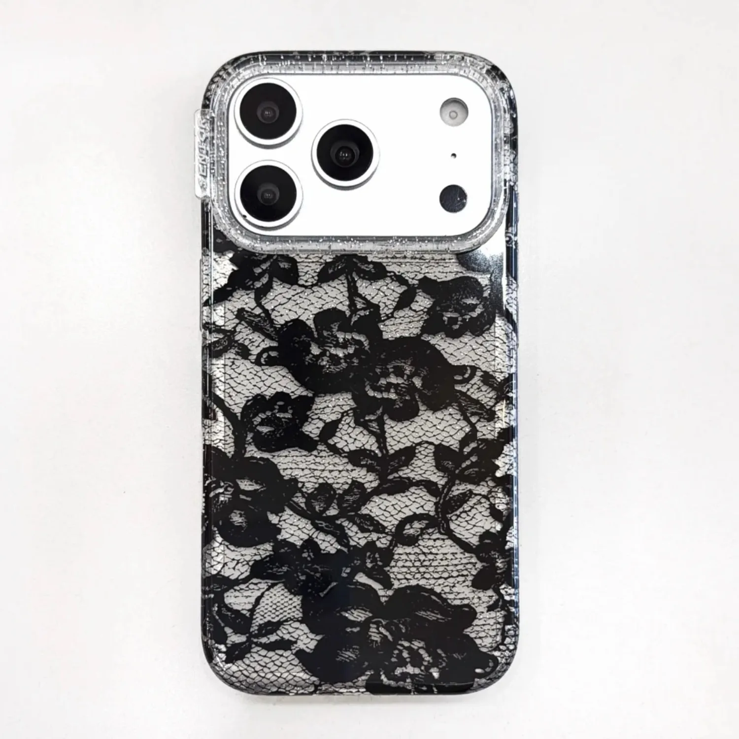 Elegant Black Lace Personalized Shockproof Phone Case - Soft Clear Cover Coque