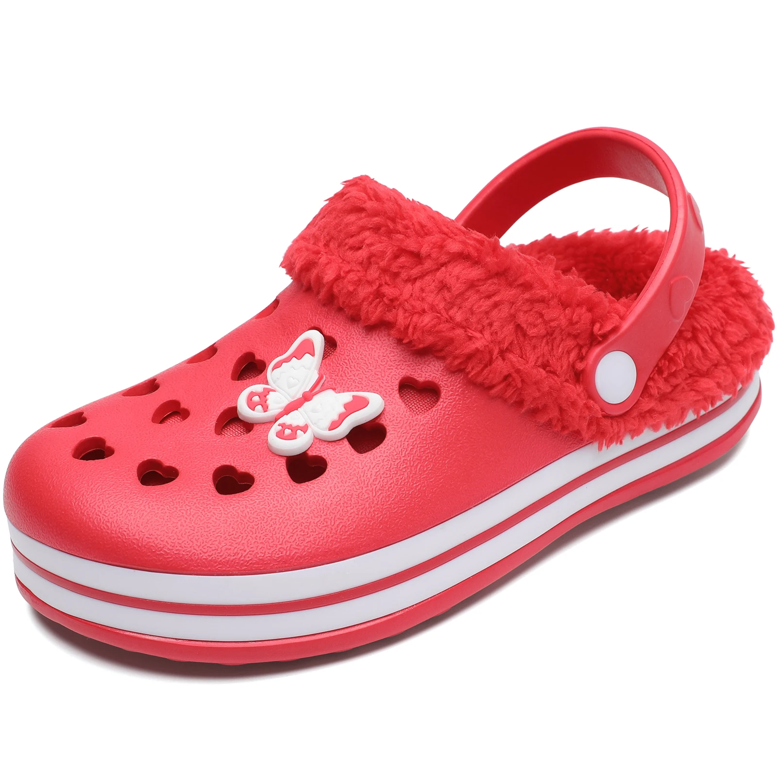 Casual Plus Fleece Clogs Cute Cartoon Charms Girls Lightweight Anti Slip Clogs Indoor Outdoor Winter garden clogs shoes suede clogs
