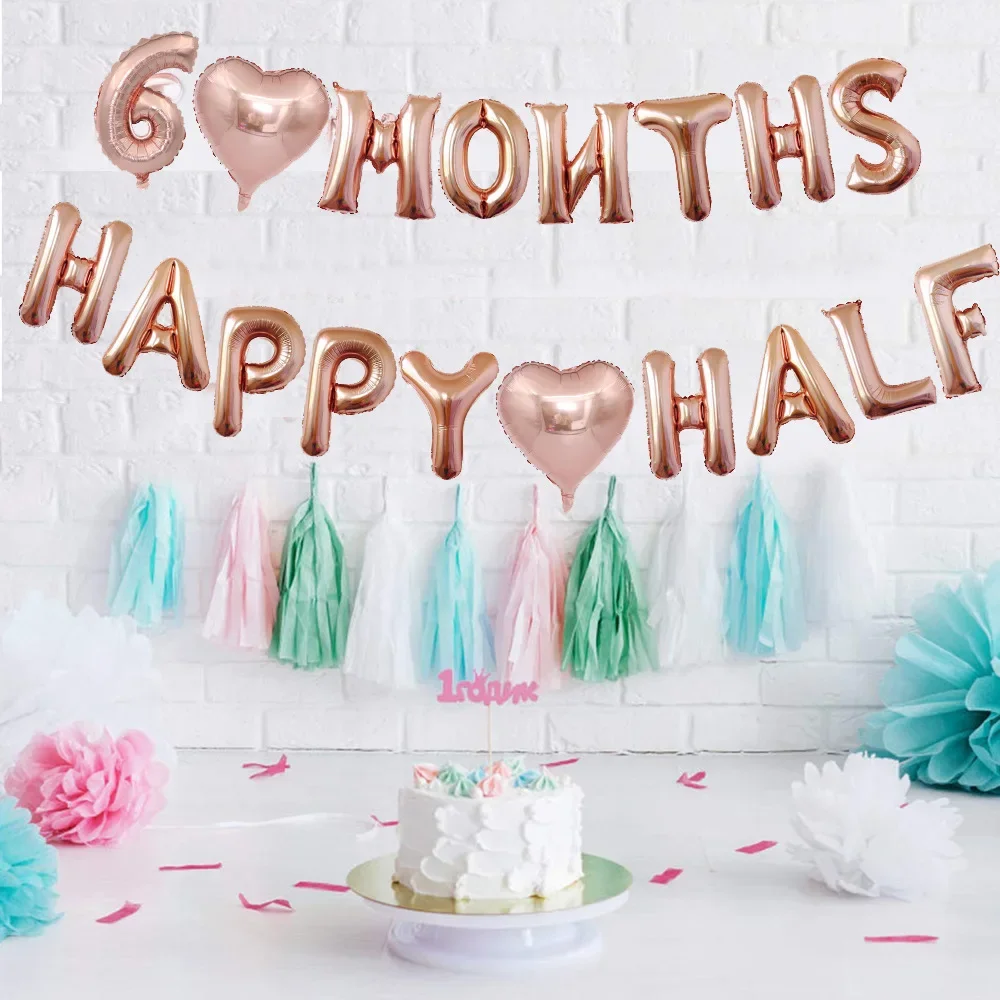 Baby Crown Hat Birthday Crown Party Hat 6 Months Happy Half Year Foil Balloons Banner 1/2 Birthday Hat Cap For Baby Shower Boy Girl Party Decoration