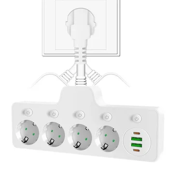 EU Plug 2 3 หรือ 4 ช่อง 2.1A 2 USB 2 พอร์ต Type-C ซ็อกเก็ตไฟฟ้า 8 ซม.ขยาย Power Strip สําหรับบ้านและสํานักงานซ็อกเก็ต 1