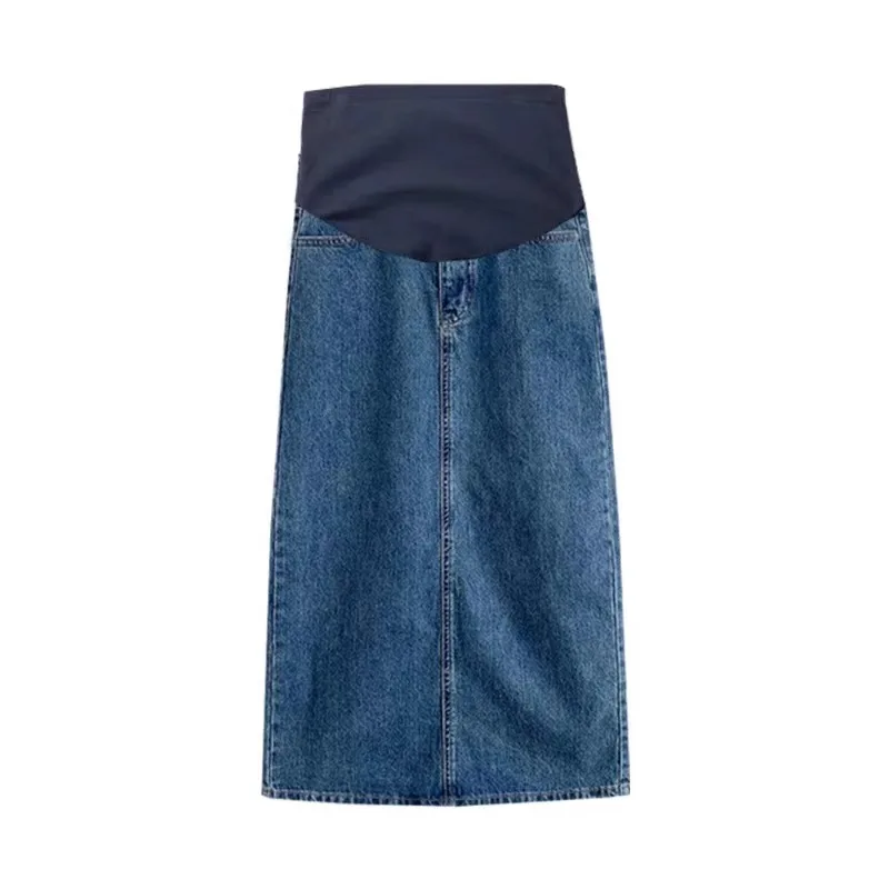 Fashion Maternity Denim Skirts High Waist Back Split Pregnant Woman A-Line Skirts Vintage Ankle-length Pregnancy Pencil