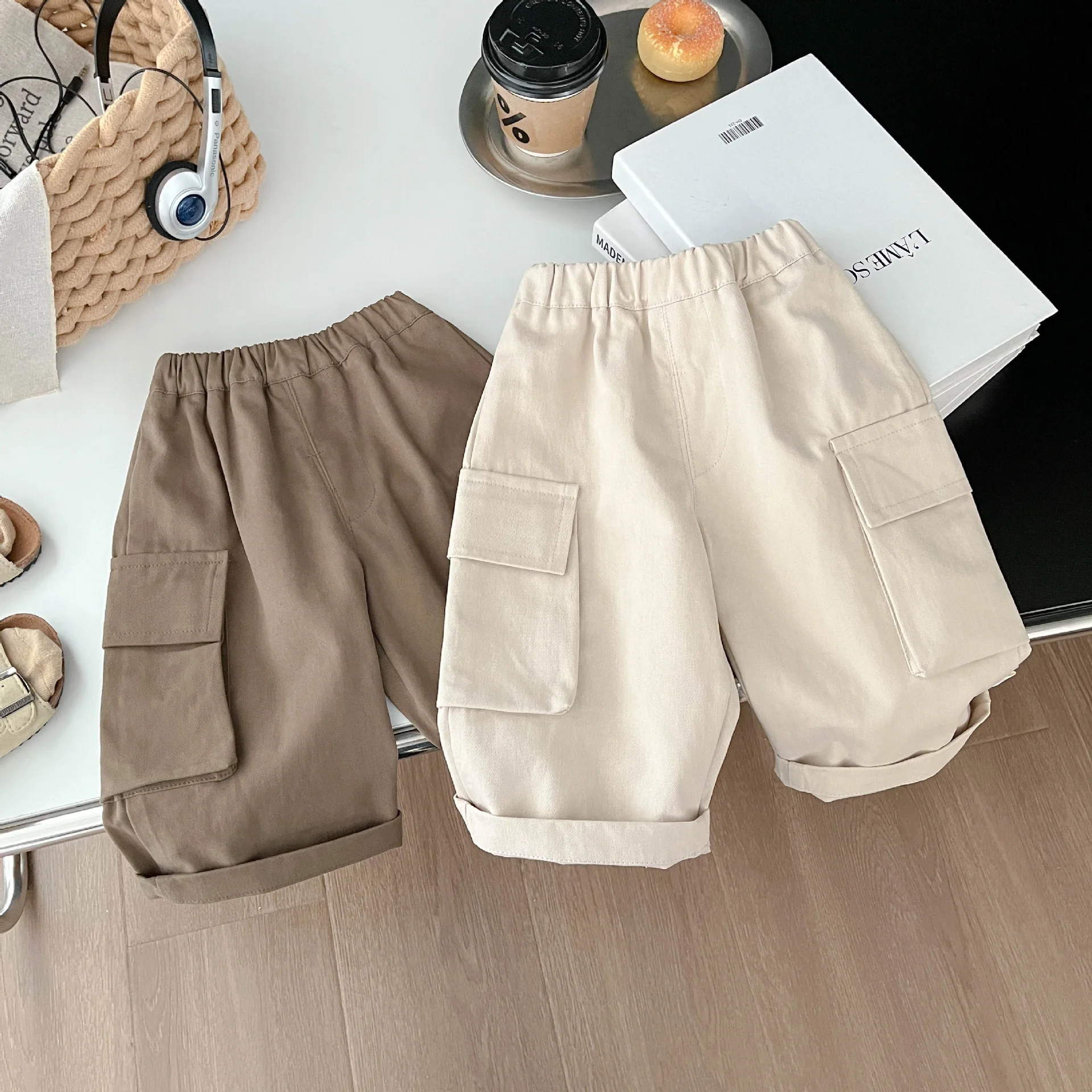 2025 Autumn New Baby Boys Cargo Pants Solid Infant Loose Trousers Girls Large Pocket Casual Straight Pants Children Clothes 2