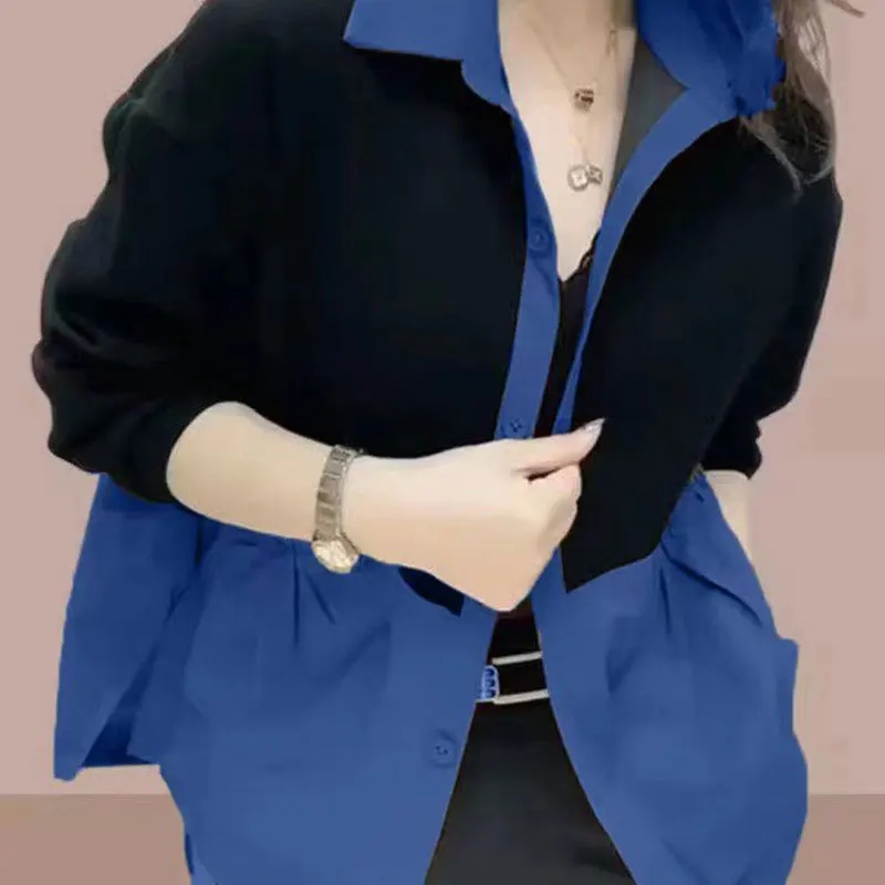 Elegant Fashion Harajuku Slim Fit Female Clothes Loose Casual All Match Outerwear Patchwork Button Cardigan Long Sleeve Tops