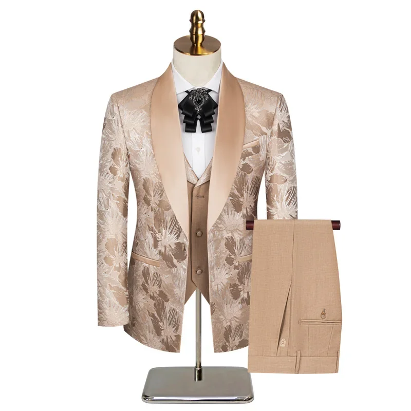 Elegant Wedding 3 Piece Jacket Pants Vest Purple Male Suits Blazer