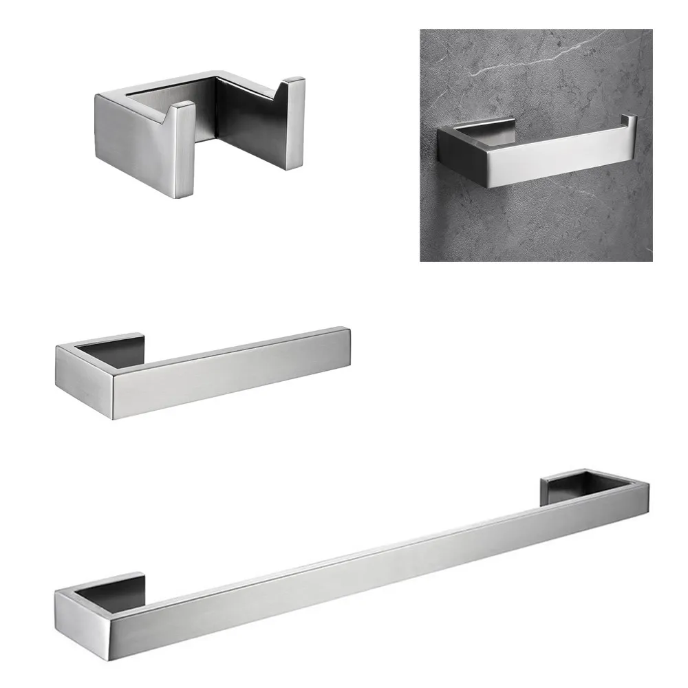 

Bathroom Hardware Set 4-piece Accessories Stainless Steel Wall Mount Towel Bar Holder Hook Toilet Roll