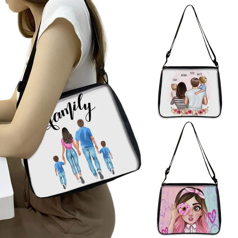 귀여운 가족 엄마 아버지 인쇄 메신저 가방 하라주쿠 스타일 여성 핸드백 엄마 파파 캔버스 숄더 가방 소녀 크로스 가방 선물