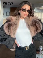 Street Faux Fur Patchwork Cropped Coats Women Loose Lapel Full Sleeve Pockets Warm Jackets 2025 Winter Lady Fashion Outwear 5