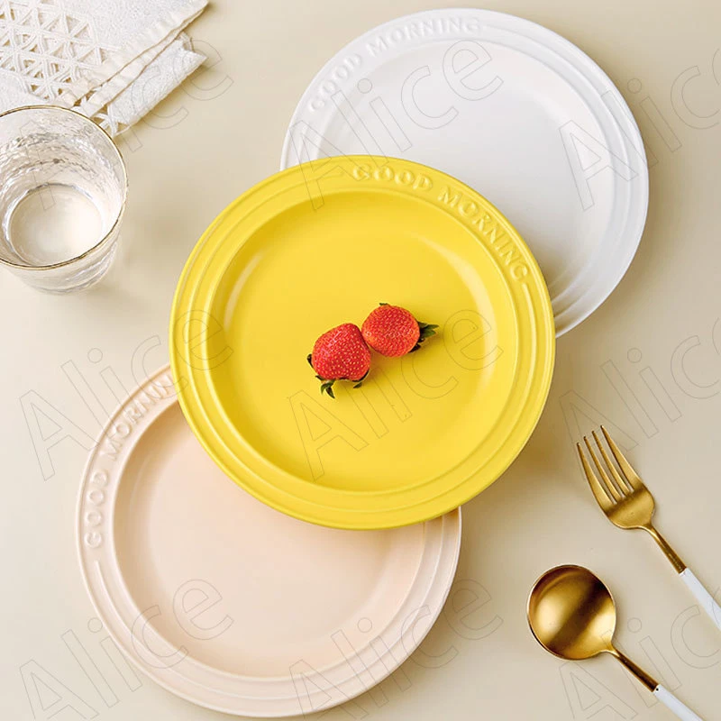 Retro Ceramic Plate Desktop Letter Relief Breakfast Bread Plates Simple