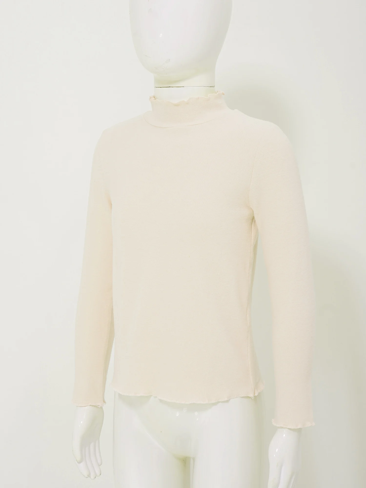 Girls Boys Lettuce Trim Pullover Tops Long Sleeve Tee Undershirt Mock Turtleneck Base Layer T Shirts Thermal Underwear Tops