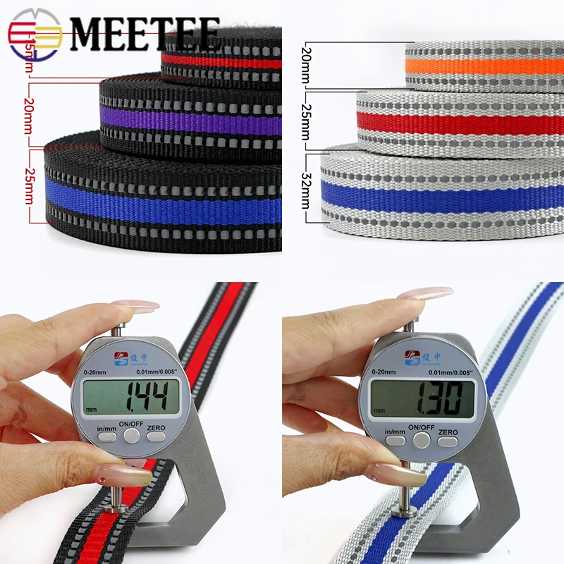 5/10M 15-25mm 컬러 반사 스트립 리본 밴드 벨트 개 목줄 웨빙 테이프 의류 안전 스트랩 DIY 재봉 공예 재료