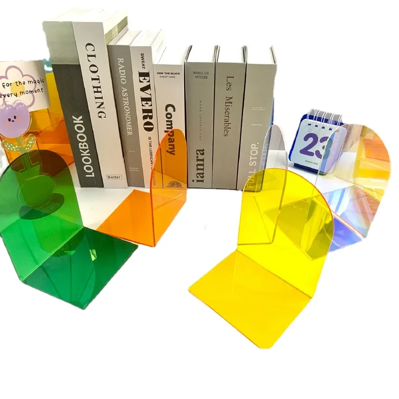 school organizer book accessories Colorful Laser Transparent Acrylic Book Holder Student Classroom Desktop Divided Book Bookend transparent acrylic bookends stand bookshelf desktop decorative storage rack bookend book holder school stationery