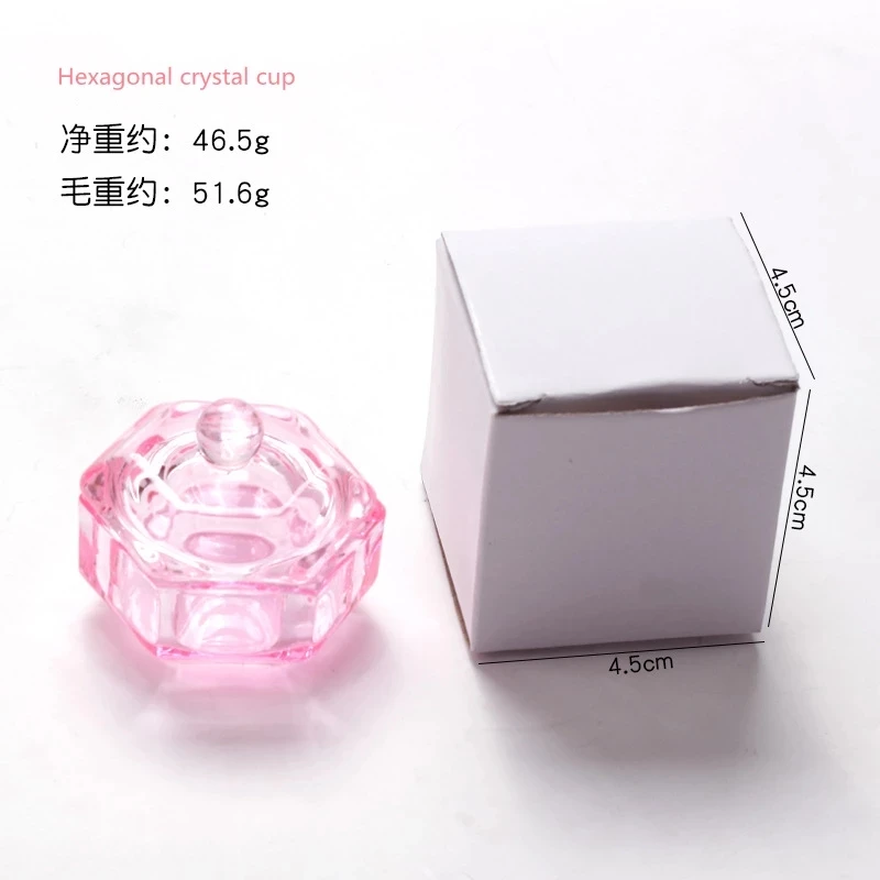Pink Crystal Acrylic Liquid Dish Tappen Dish Glass Cup With Lid Bowl For Acrylic Powder Monomer Nail Art Beauty Tool 1Pcs, nail acrylic liquid,nail powder,acrylic nail powder,manicure tools,nail tools