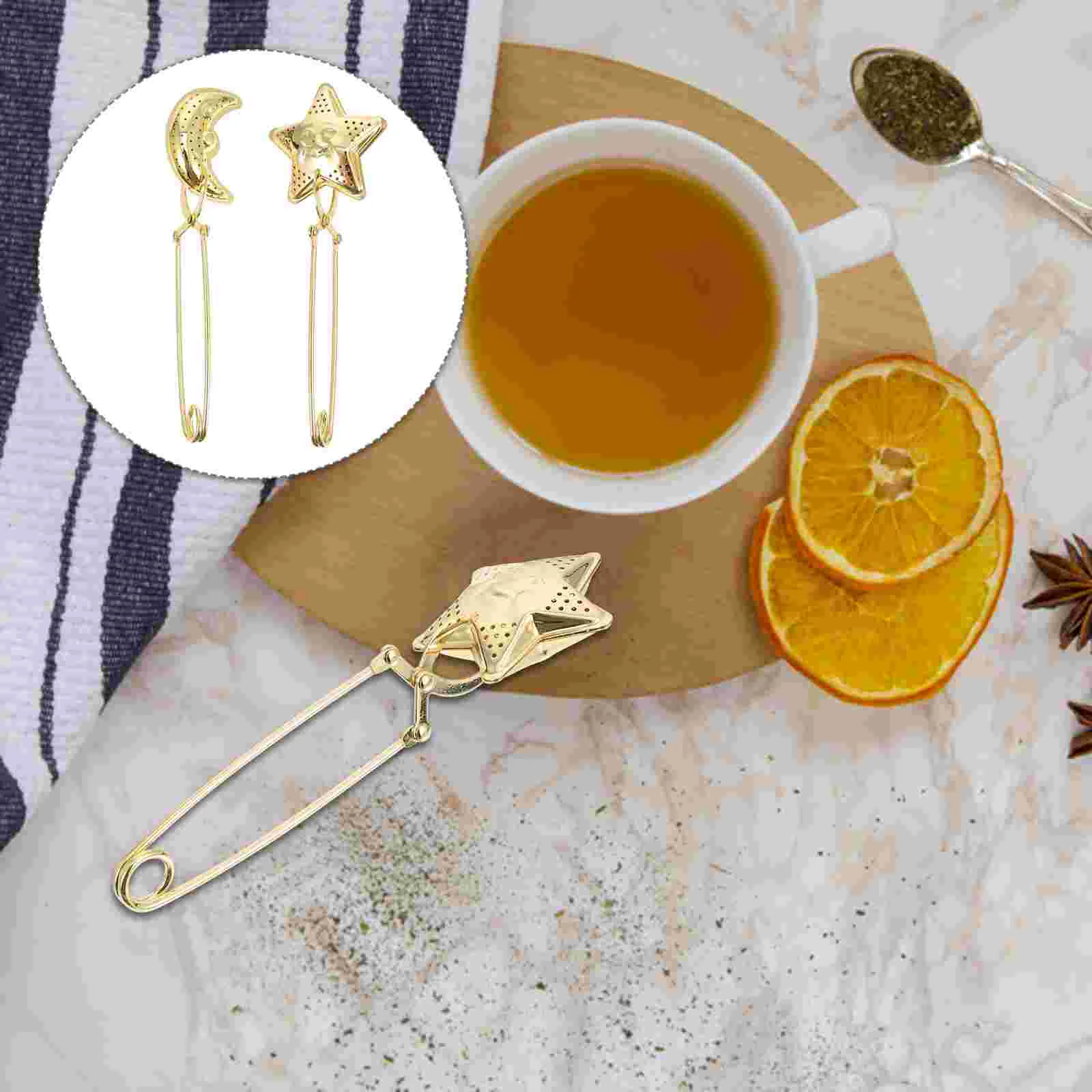 

2pcs Tea Infuser Tea Strainer Moon Star Shaped Tea Filter Stainless Steel Long Grip Spoon for Loose Leaf Tea Teas, Golden