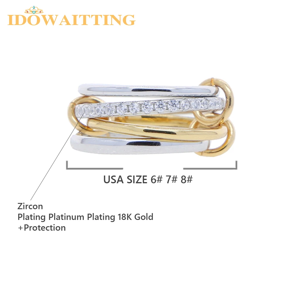 Mix Color Multi Pieces Stacking Engagement Band Link Rings for Women Plain Micro Paved 5A CZ Stack Full Finger Jewelry 3