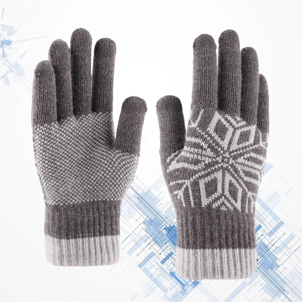 

1 Pair Thicken Screen Touch Gloves Knitted Warm Gloves Windproof Winter Gloves for Outdoor Men (Grey)