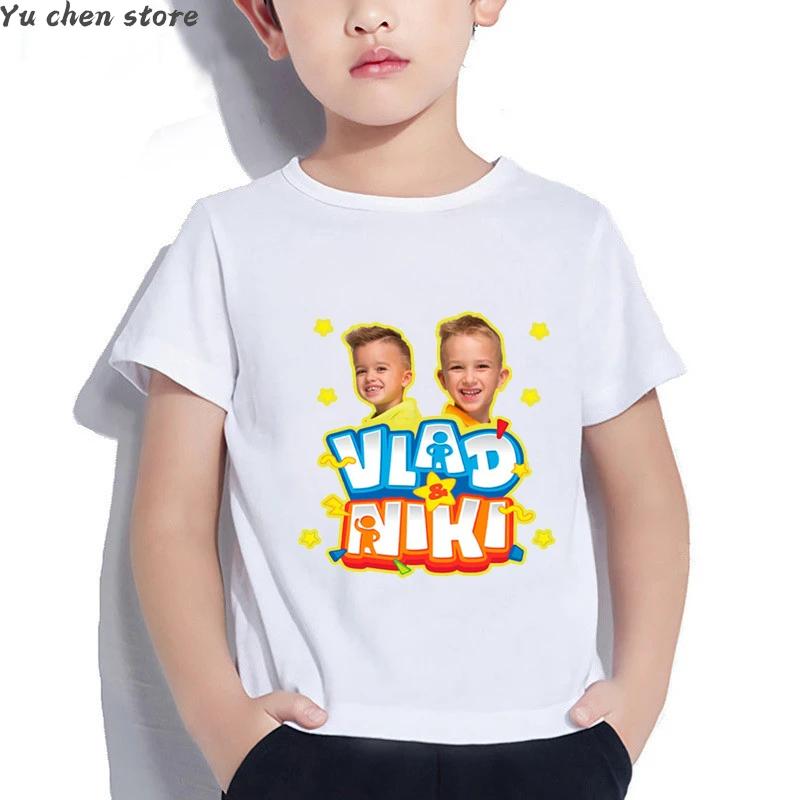 2022 New Hot Boys' T-shirt Fun Vlad Niki Printed Children's Summer Top Short Sleeve Fashion Harajuku Boys' White T-shirt t-shirt kid dress	