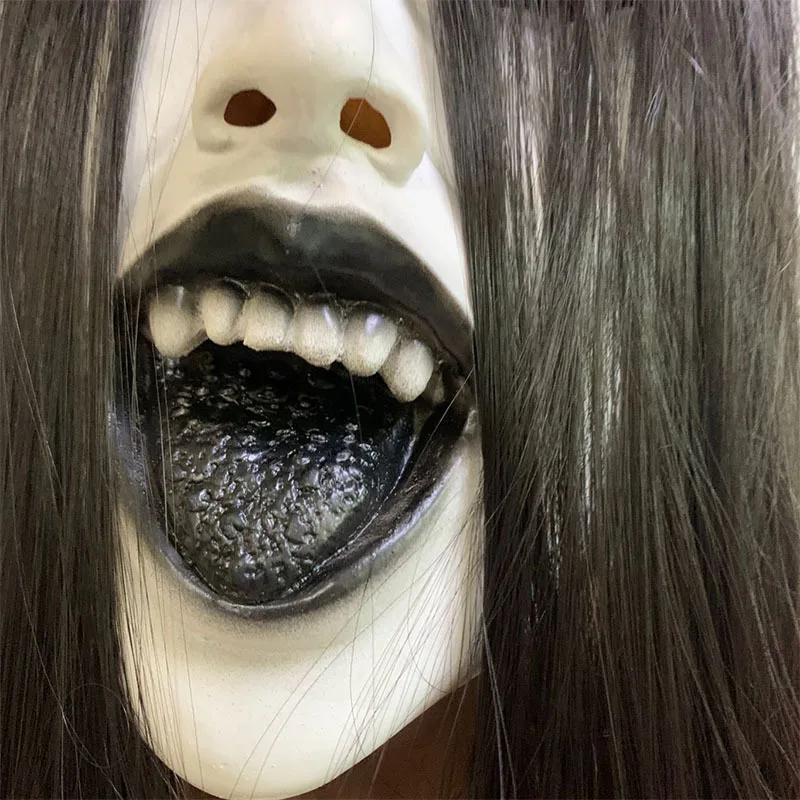 Scary Woman Masks Headwear Long Hair Witch Headpiece Halloween Decoration Party Cosplay Costume Creepier Headgear Head Prop