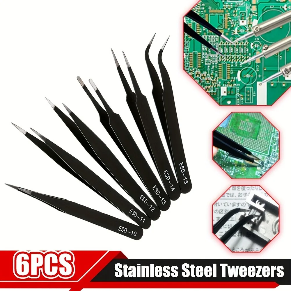 Stainless steel thick anti-static precision arc-shaped fine pointed flat head electronic components practical tweezers