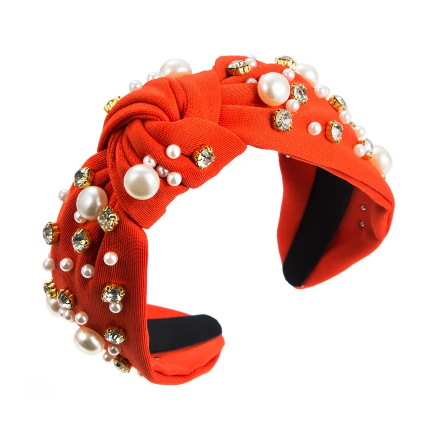 Meistverkauftes Stoff-Knoten-Stirnband Breiter Rand Nagel-Diamant-Perlen-Haarband Koreanischer Stil Damen-Haaraccessoires – Detail 5