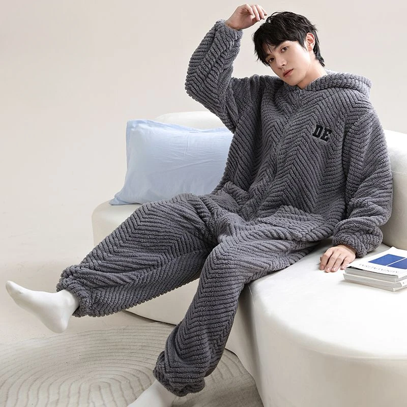 Men's Winter One-piece Pajama Soft Velveteen Plus Velvet-thickened Homewear Sleepwear