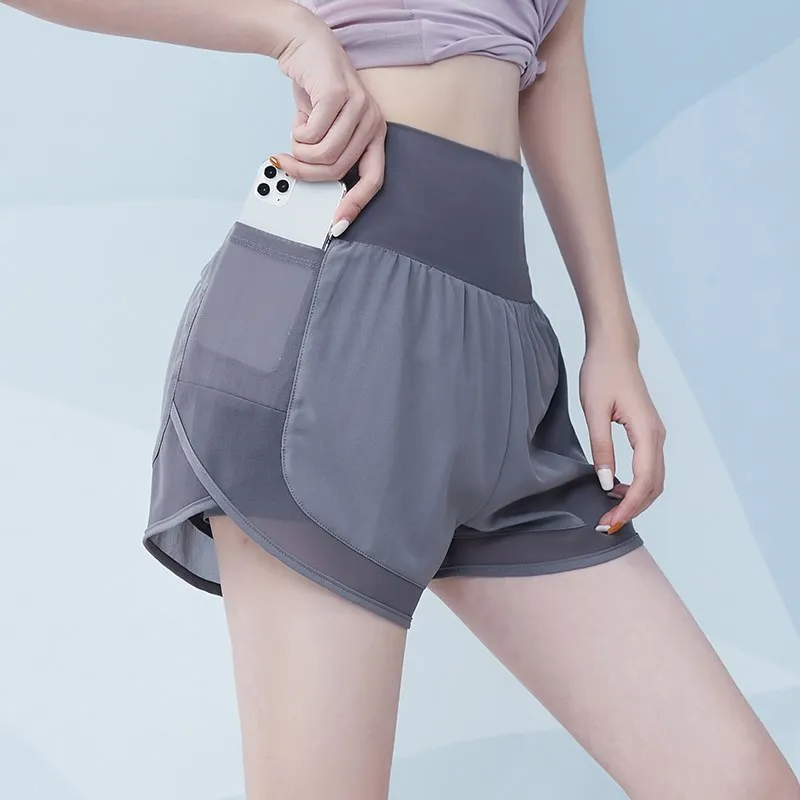 Summer Women Quick Dry Breathable Short Pants Gym Double Shorts Woman Side Pocket Running Shorts Workout Fitness Sportwear
