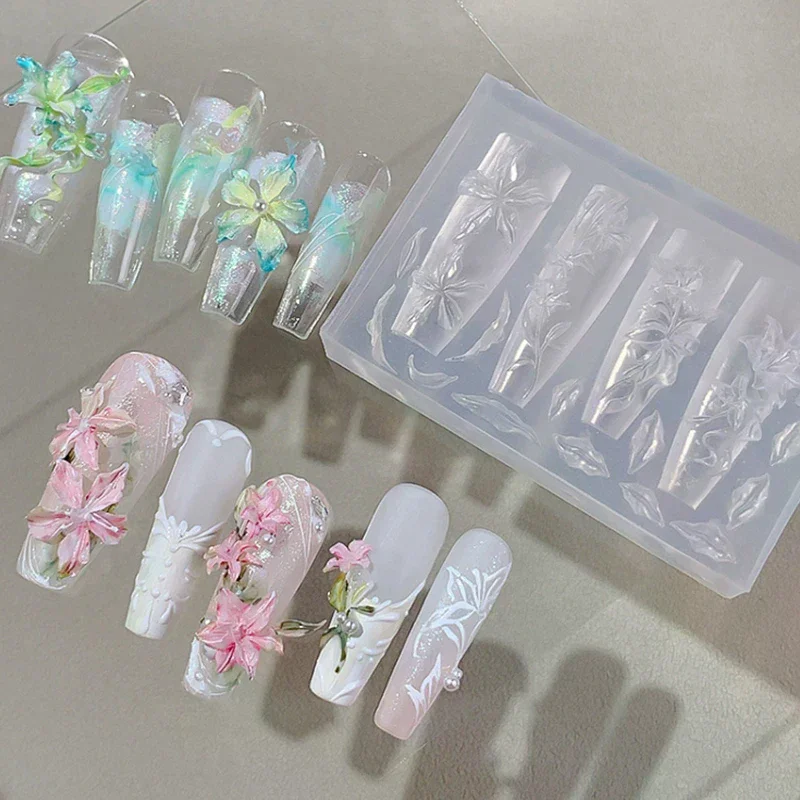 Rose Tulip Flower Silicone Relief Nail Mold Professional Nail Salon DIY 3D Nail Art Decoration Manicure Accessories