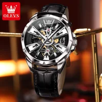 OLEVS-Montre mécanique automatique étanche pour homme, montre-bracelet Seton, modules Shoous, bracelet en cuir, décontracté, marque originale, 7051 4